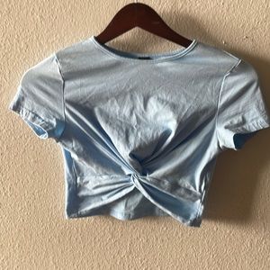Blue, Pink Shein Short Sleeve Crop Top with Twist detail